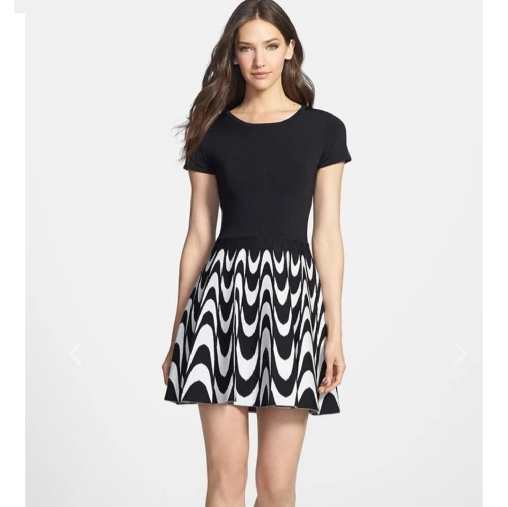 Parker | Short Sleeve Pleated Dress Black Tan